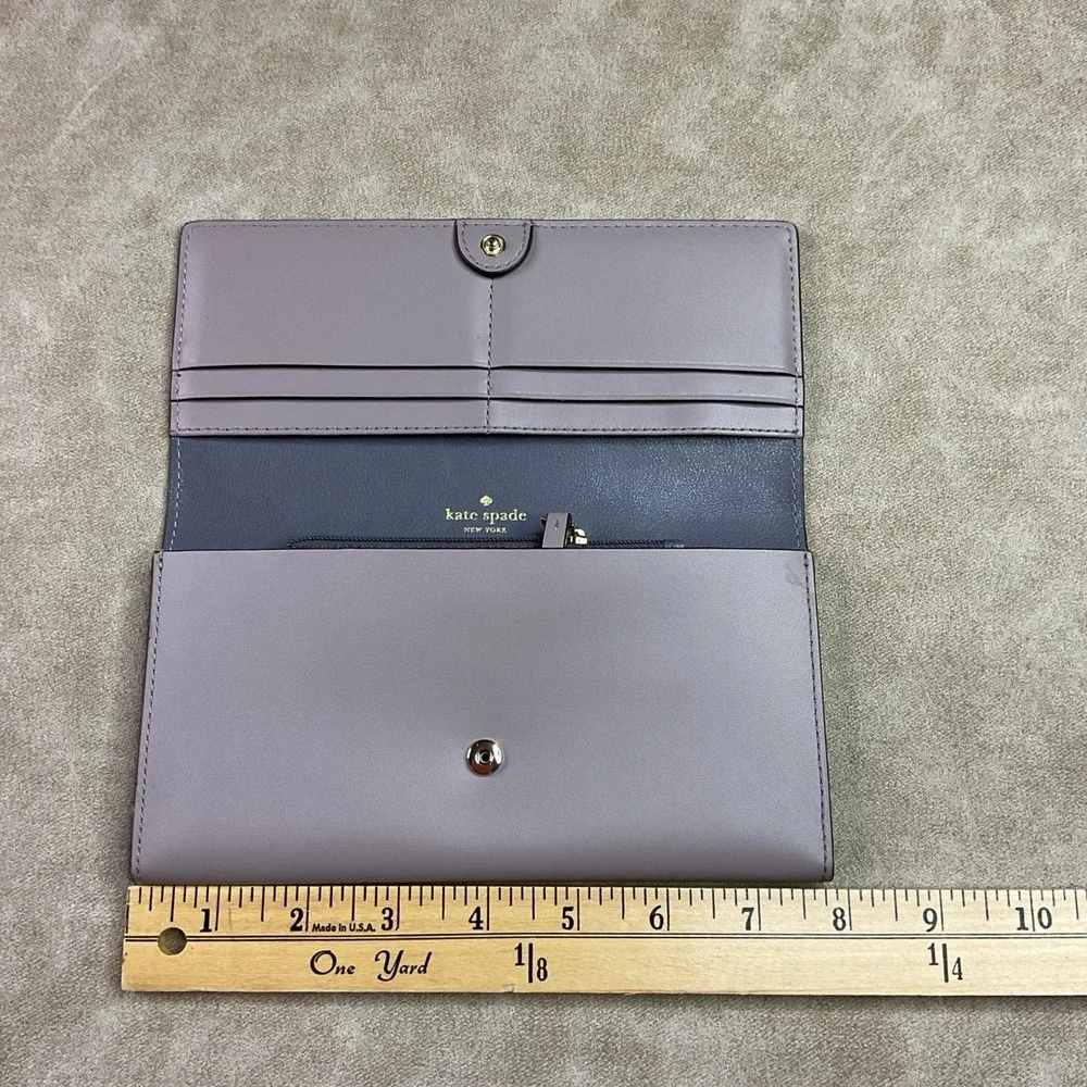 Kate Spade Wallet Clutch Bifold Leather Organizer Taupe Coin Smooth